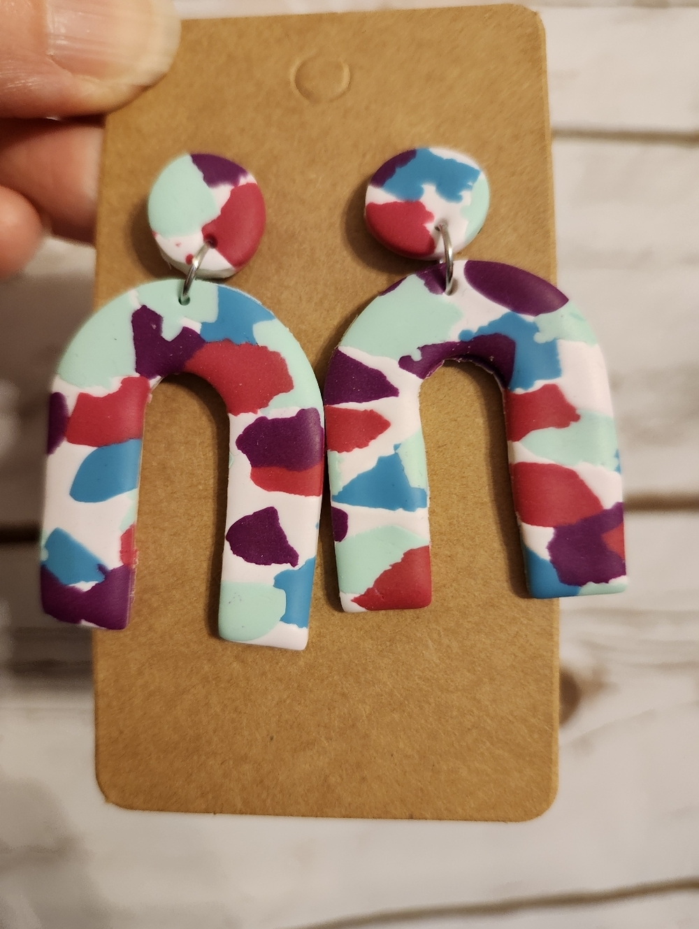 Colorful Abstract Arch Dangle Earrings Handmade